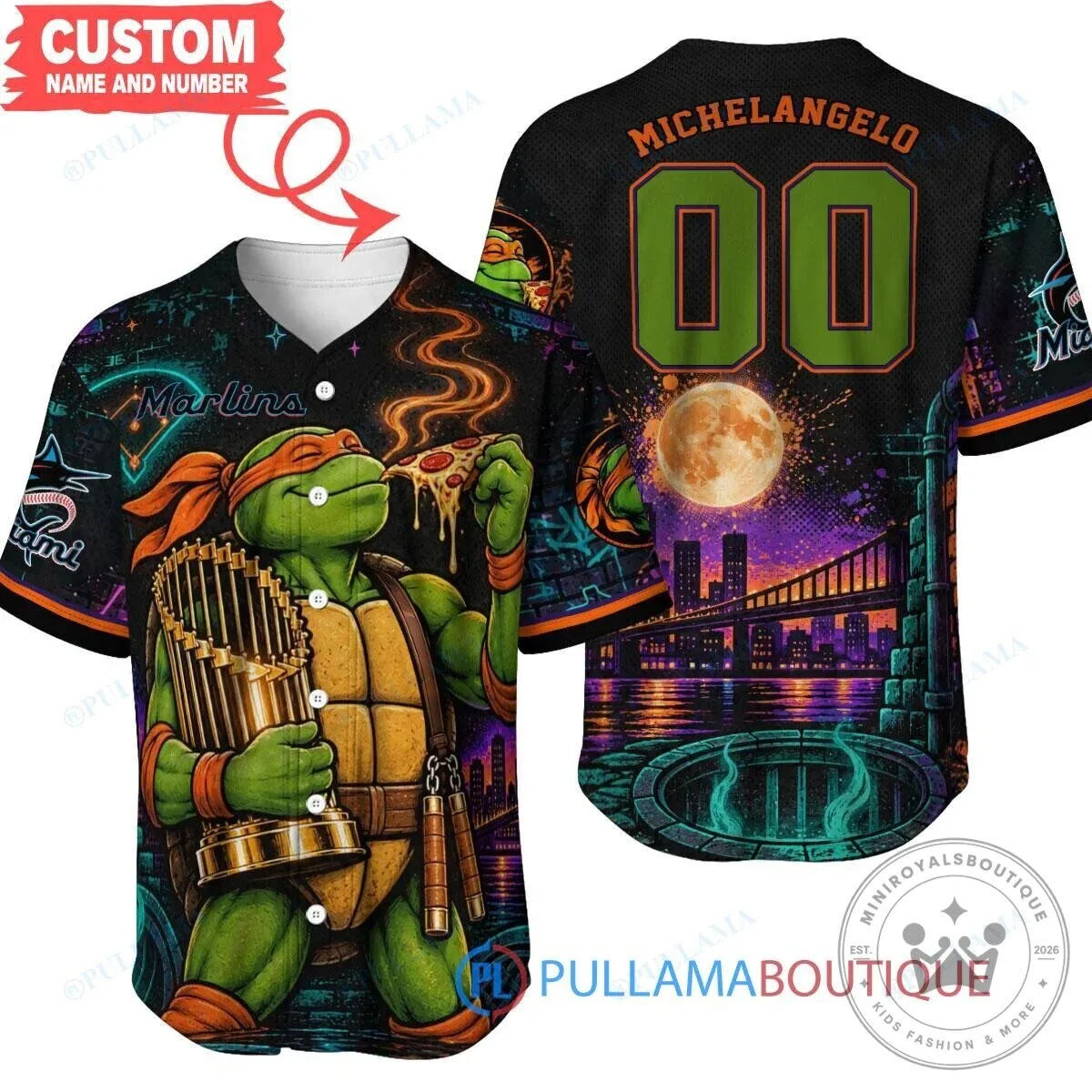 Miami Marlins Teenage Mutant Ninja Turtles Michelangelo Baseball Jersey