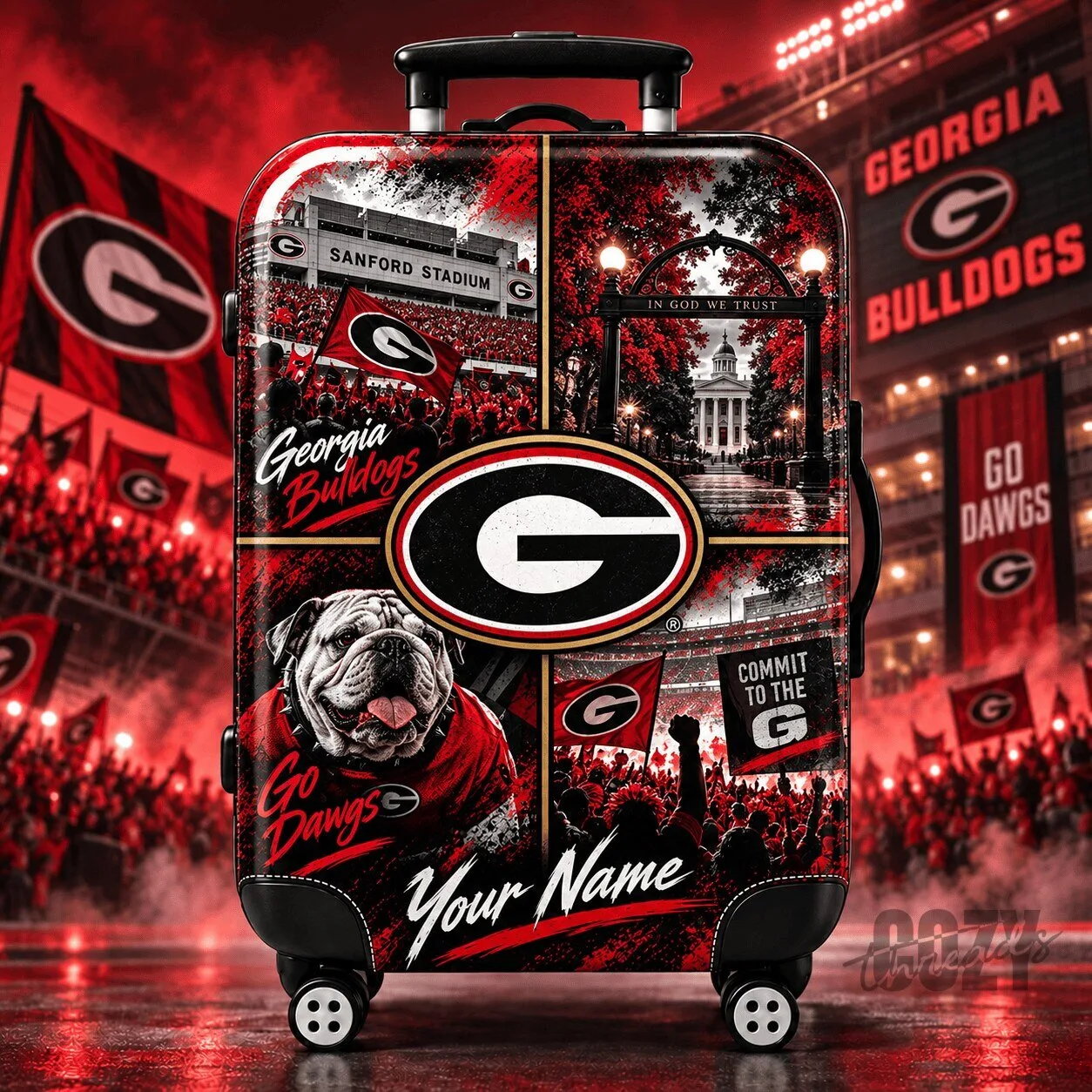 Georgia Bulldogs Personalized Red Black Stadium Travel Suitcase Luggage