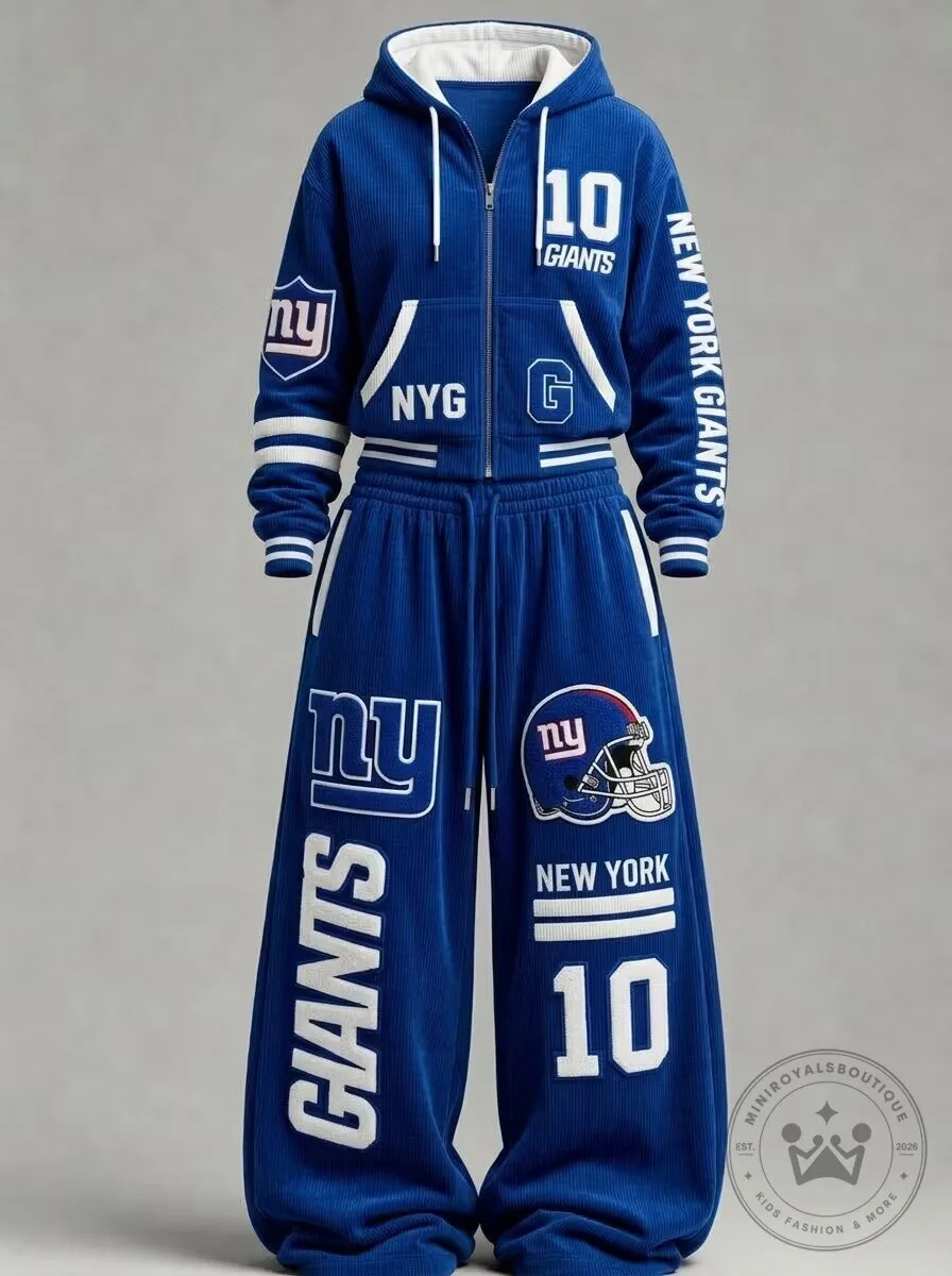 New York Giants Royal Blue Corduroy Zip-Up Hoodie and Wide Leg Pants Set
