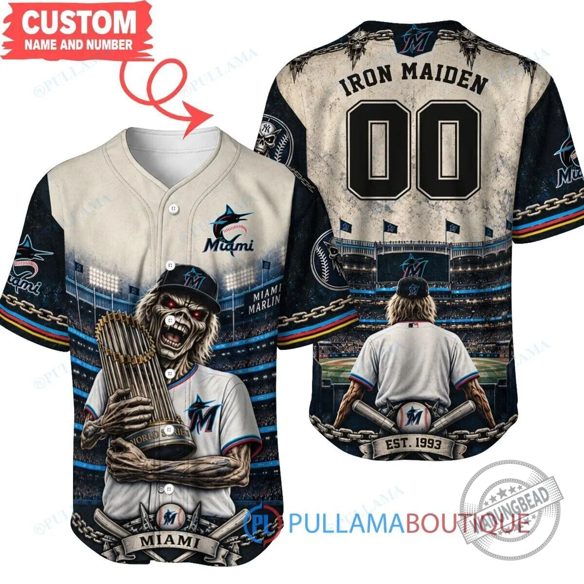 Miami Marlins Iron Maiden Eddie World Series Baseball Jersey