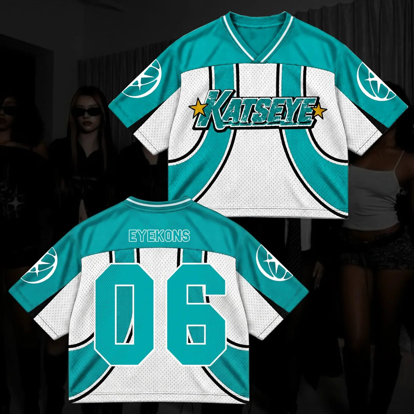 Katseye Wildworld Tour Retro Sporty Teal White Mixed Mesh Jersey for Eyekons