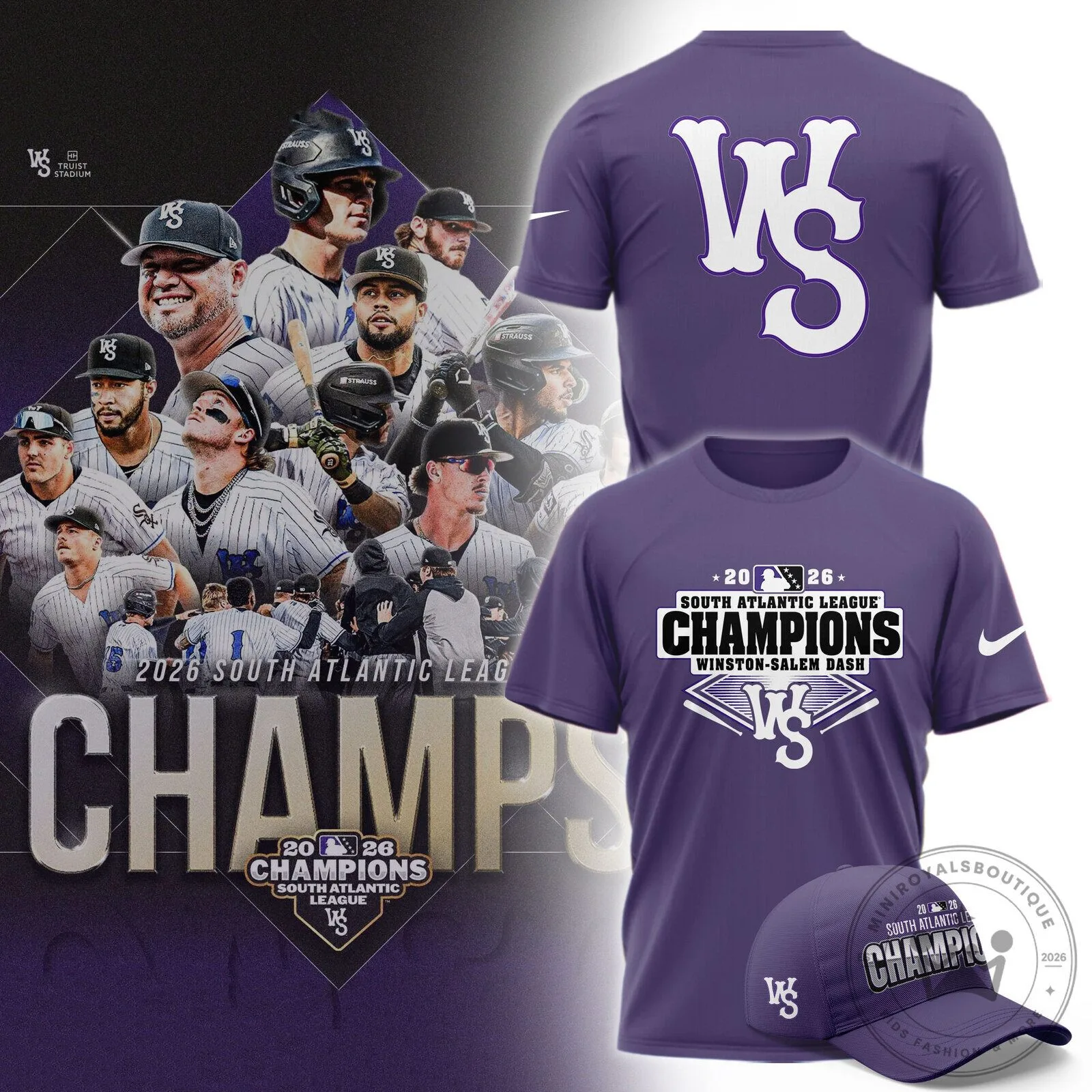 Winston-Salem Dash 2026 South Atlantic League Champions Purple T-Shirt