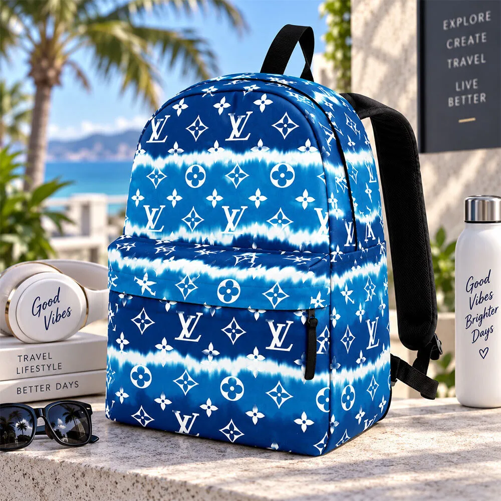 LV Monogram Blue Tie Dye Design Concept Fan School Backpack | Bags