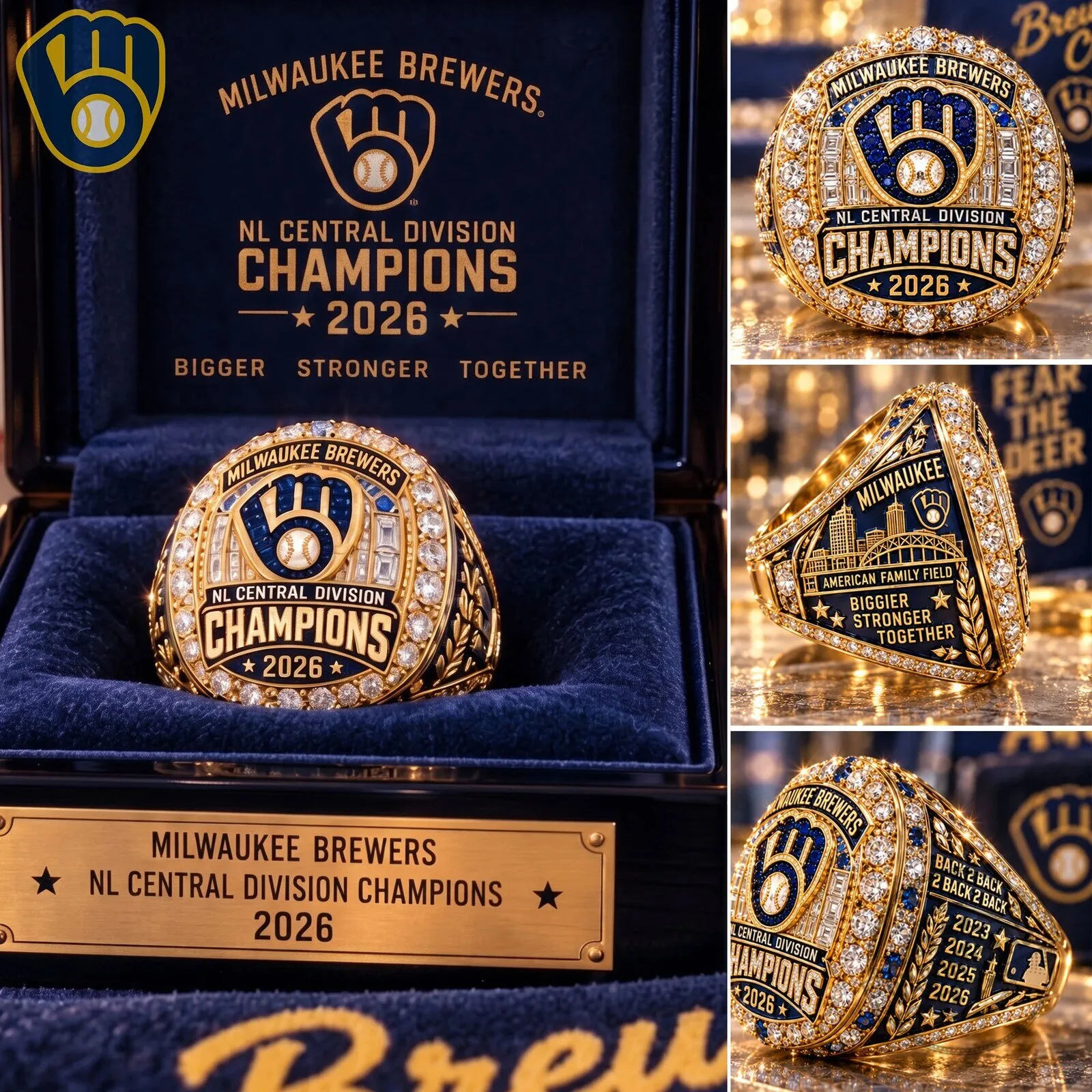 2026 NL Central Division Champions Gold Ring - Milwaukee Brewers