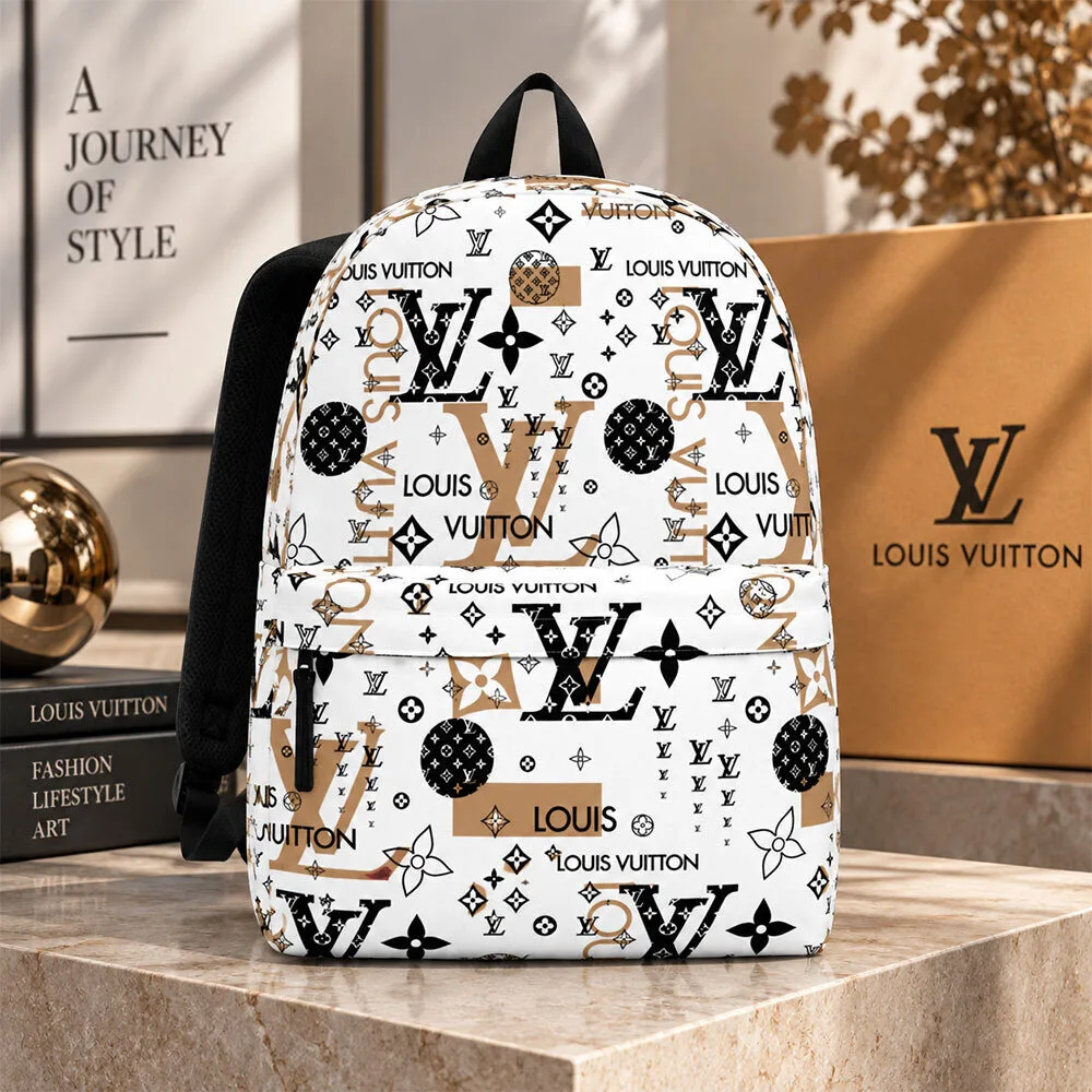 LV Monogram White Black Gold Concept Fan Travel Backpack | Bags