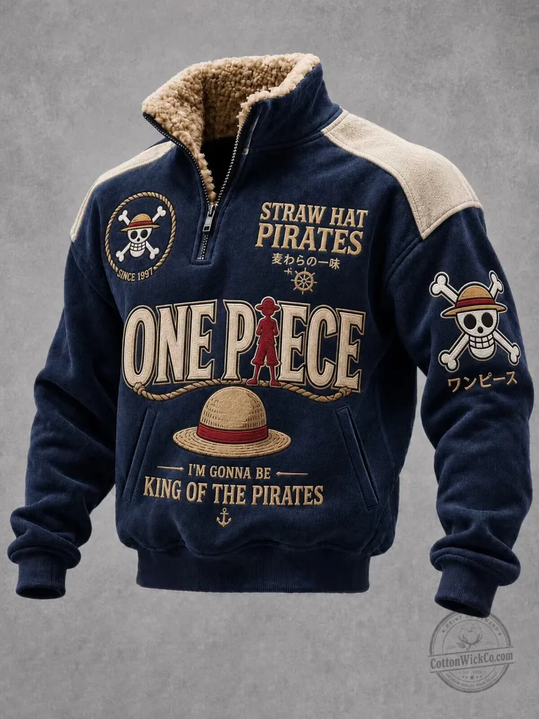 One Piece Straw Hat Pirates King of the Pirates Sherpa Lined Quarter-Zip Pullover Hoodie 51 One Piece Straw Hat Pirates King of the Pirates Sherpa Lined Quarter-Zip Pullover Hoodie