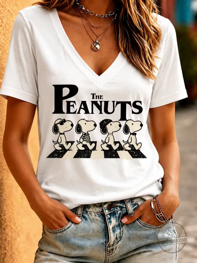 The Peanuts Snoopy Abbey Road Graphic V-Neck T-Shirt 10 The Peanuts Snoopy Abbey Road Graphic V-Neck T-Shirt