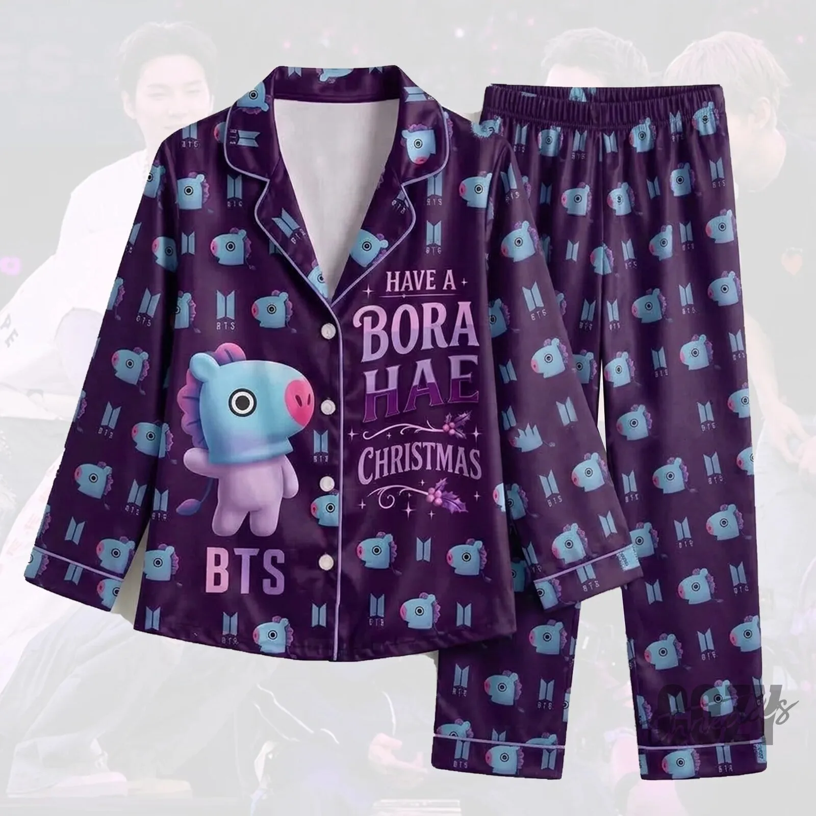 BTS J-Hope BT21 Mang Have A Borahae Christmas Pajama Set