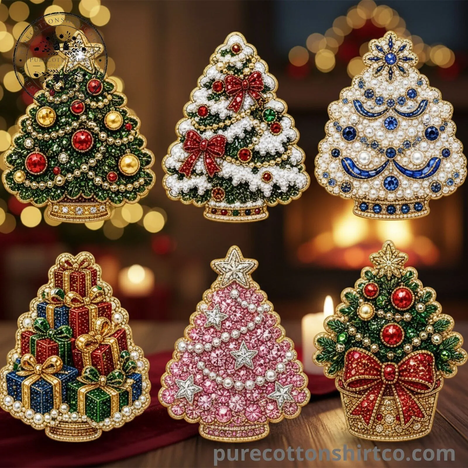 6pcs DIY Colorful Tree Ornaments Pearls Diamond Painting Fridge Magnet Christmas Decor – image 2 of 3