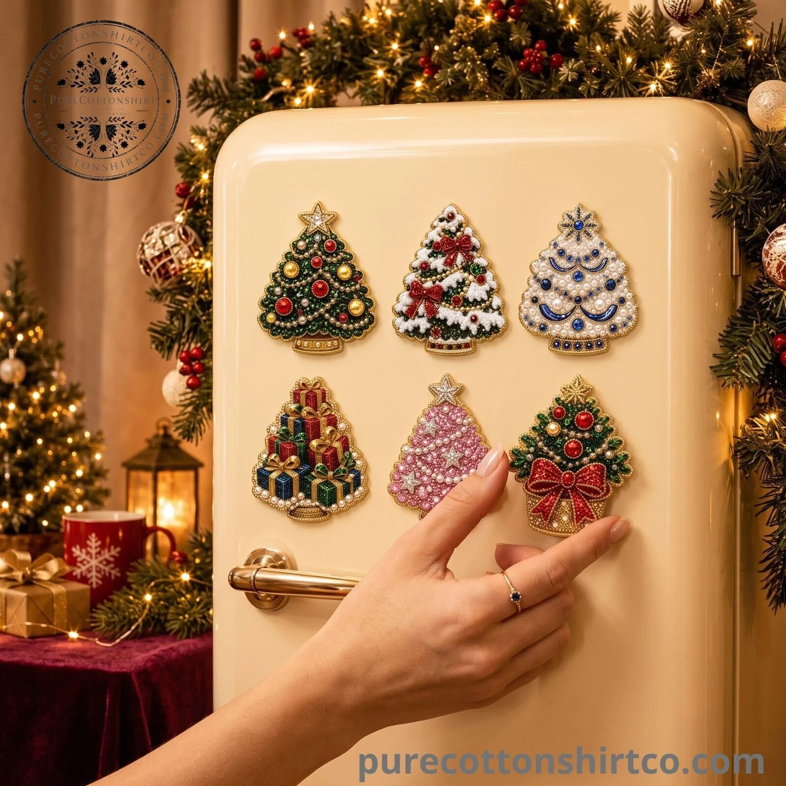 6pcs DIY Colorful Tree Ornaments Pearls Diamond Painting Fridge Magnet Christmas Decor – image 3 of 3