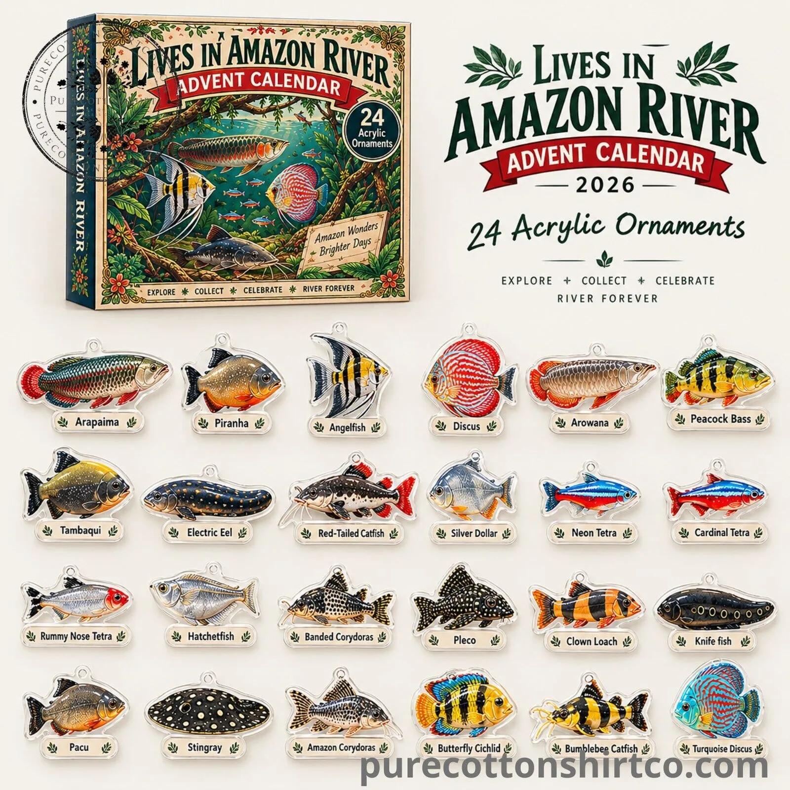 Lives in Amazon River Advent Calendar 2026 - 24 2D Flat Acrylic Ornaments Set