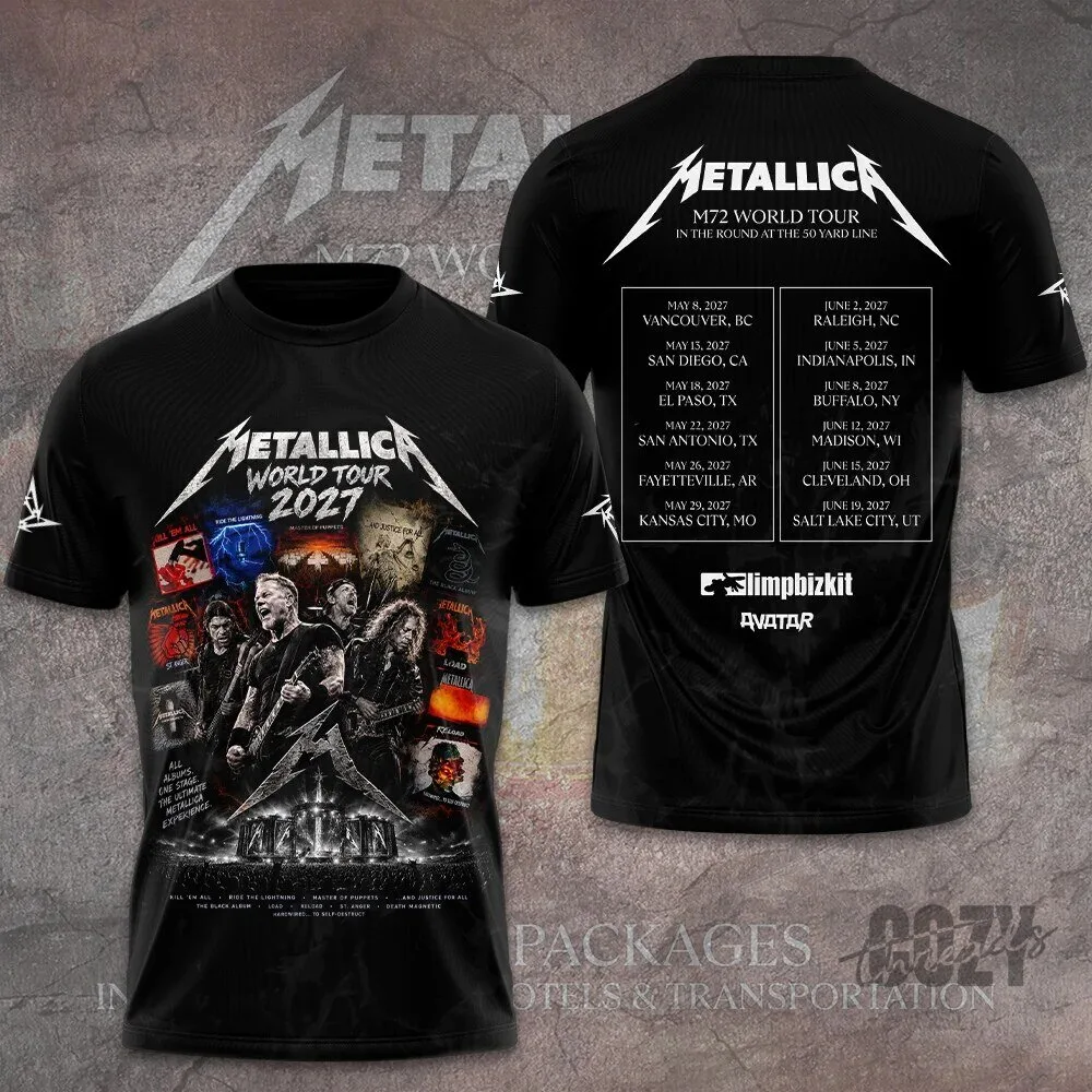 Metallica World Tour 2027 Concert Dates Black Graphic T-Shirt