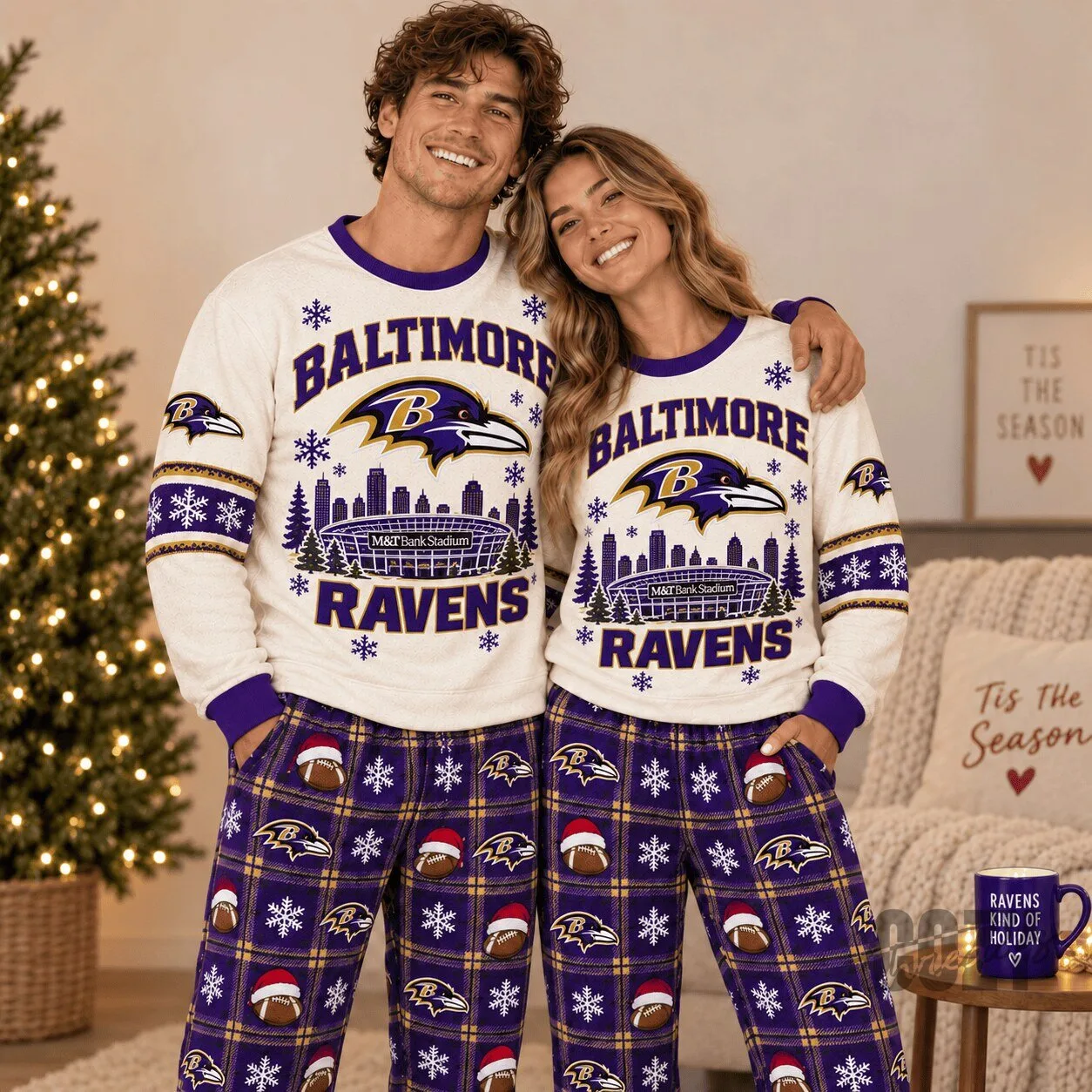 Baltimore Ravens Ugly Christmas Sweater and Pajamas Set for Couple