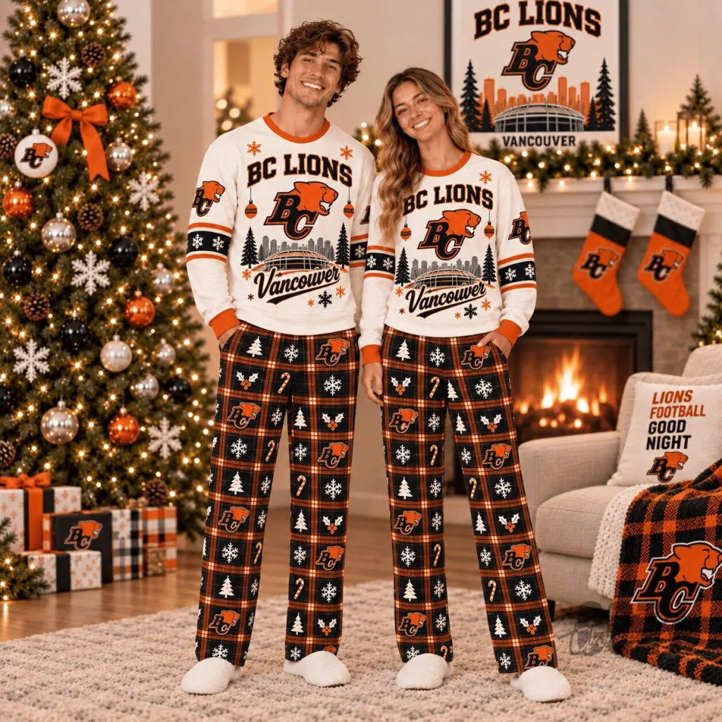 BC Lions Canadian Football League Team Christmas Pajamas Set BC Lions Canadian Football League Team Christmas Pajamas Set