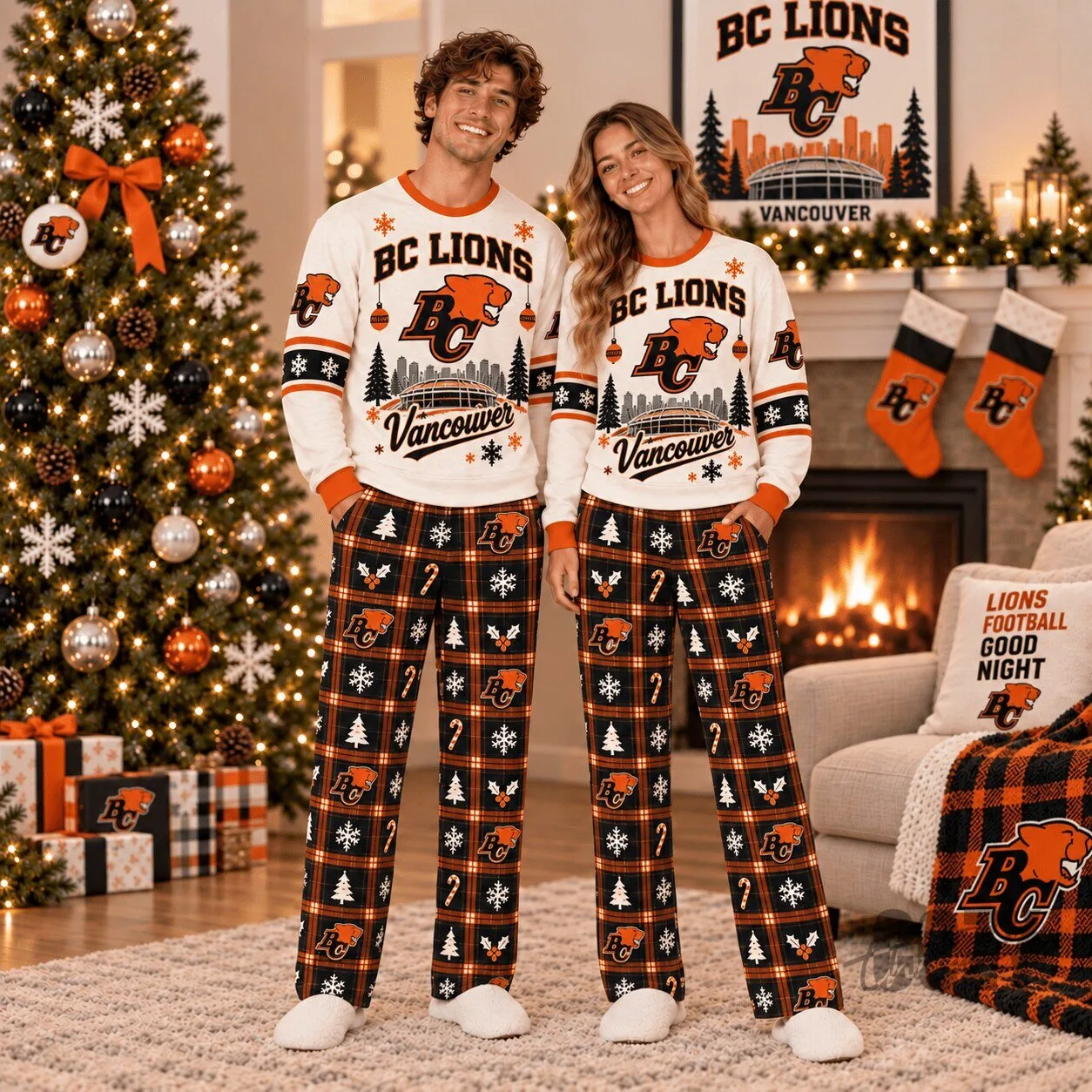 BC Lions Canadian Football League Team Christmas Pajamas Set
