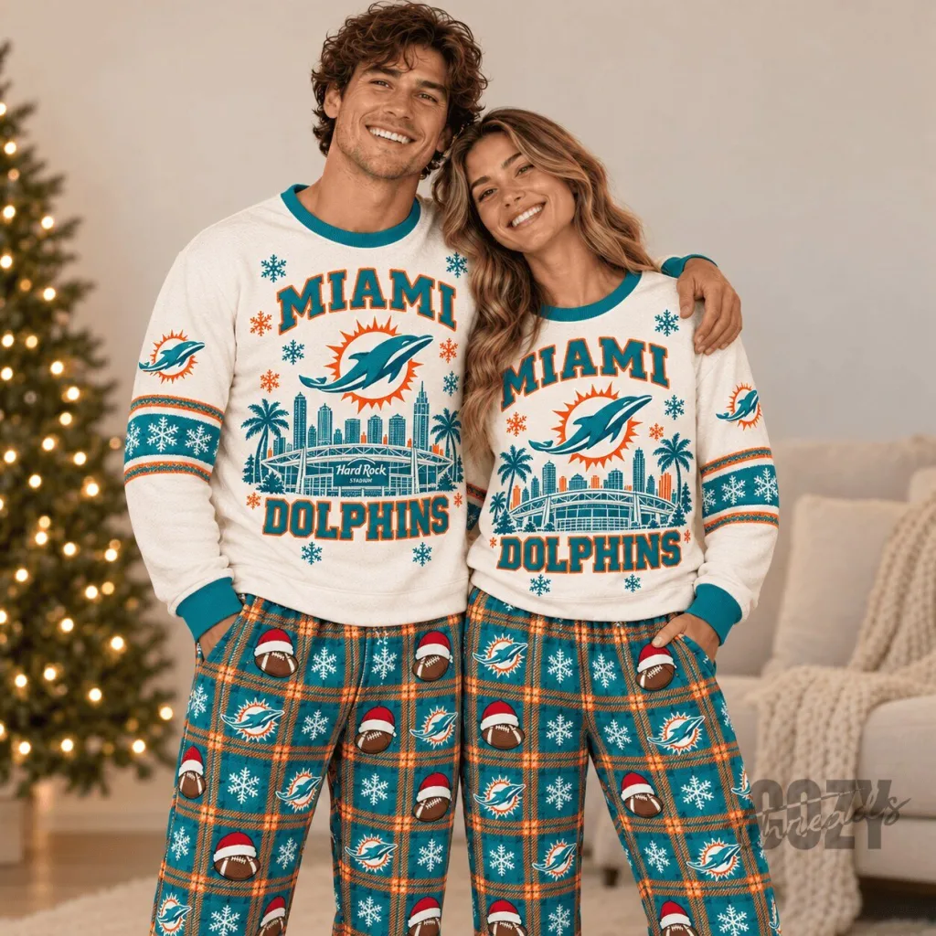 Miami Dolphins National Football League Christmas Ugly Sweater Pajamas Set Miami Dolphins National Football League Christmas Ugly Sweater Pajamas Set