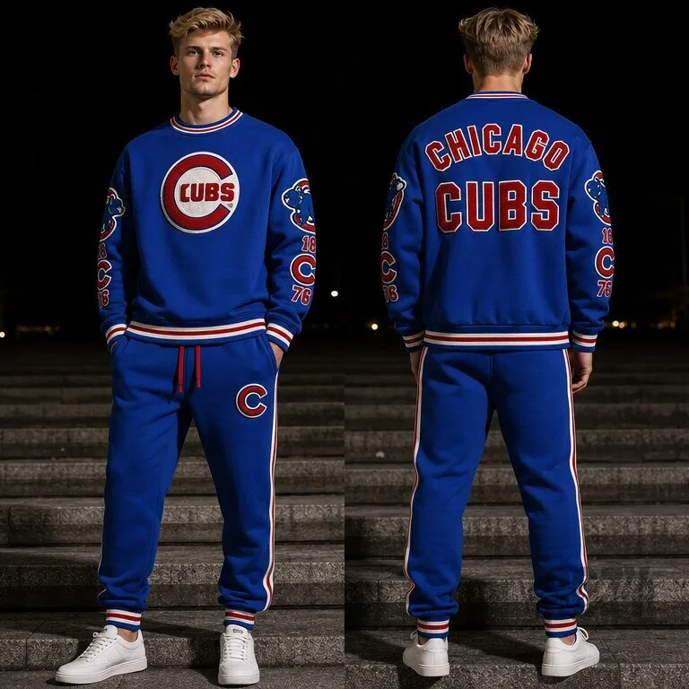 Chicago Cubs Baseball Team Logo Royal Blue Crewneck Sweatshirt and Jogger Pants Set