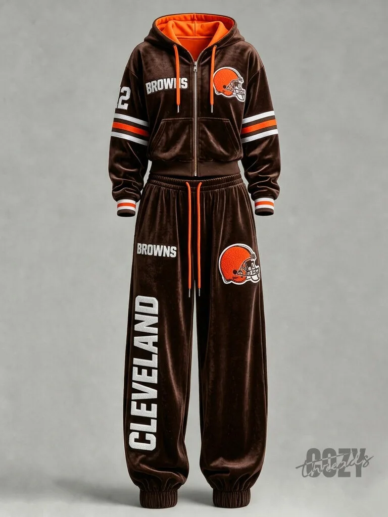 Cleveland Browns Velour Hoodie with Jogger Pants Set for Football Fans