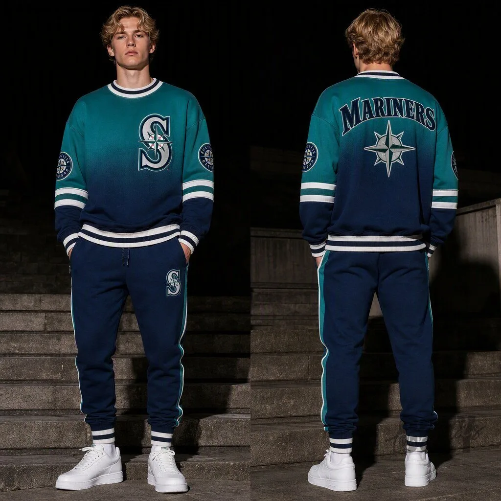 Seattle Mariners Gradient Ombre Crewneck Sweatshirt