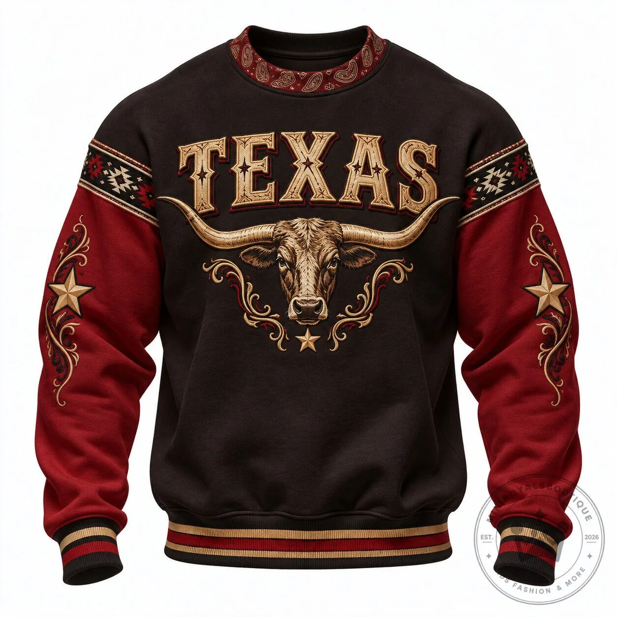 Texas Longhorn Bull Western Style Crewneck Sweatshirt for Men