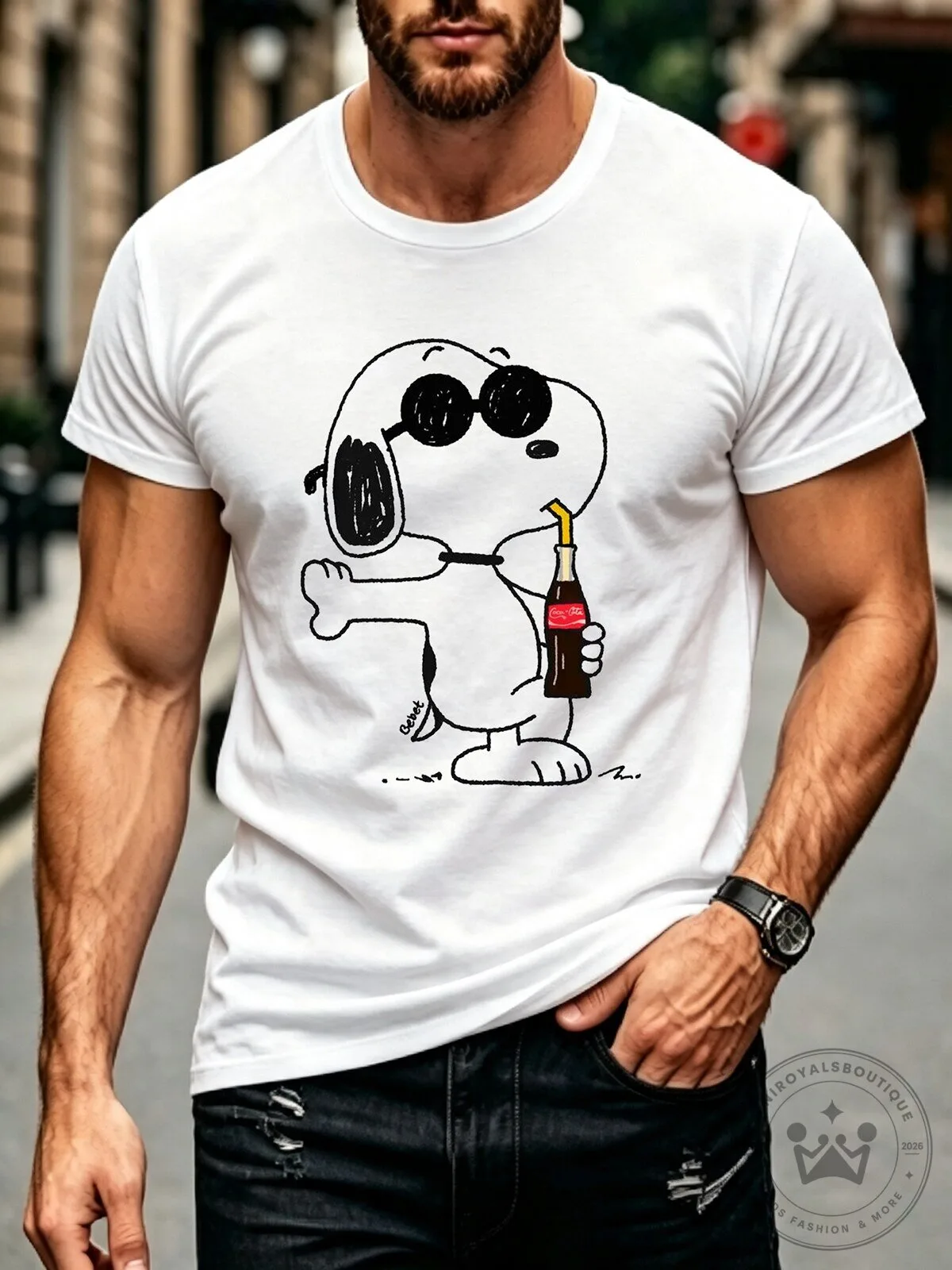 Snoopy Wearing Sunglasses Drinking Coca-Cola Graphic T-Shirt