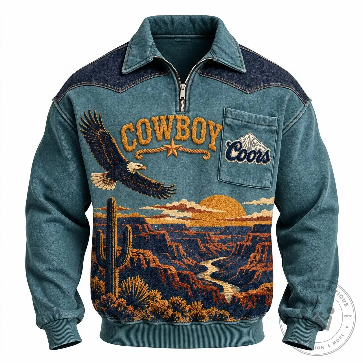 Coors Cowboy Western Eagle Grand Canyon Half Zip Sweatshirt