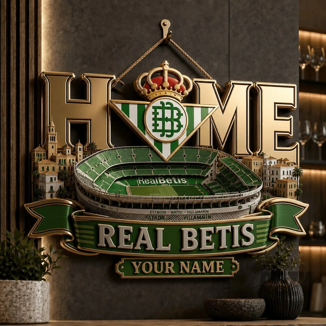 Real Betis Stadium Home Wall Art Plaque with Custom Name