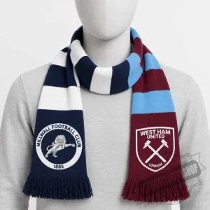 West Ham United vs Millwall FC Half and Half Scarf