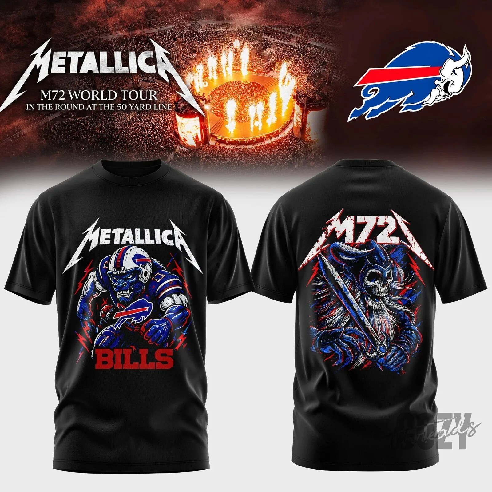 Metallica M72 World Tour Buffalo Bills Football Mascot Black T-Shirt