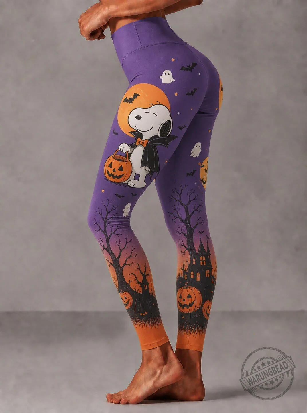 Snoopy Halloween Costume Purple Full Moon Spooky Castle Women's Leggings