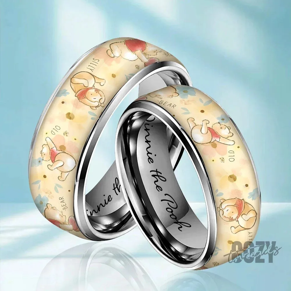 Winnie the Pooh Silly Old Bear Floral Pattern Stainless Steel Ring