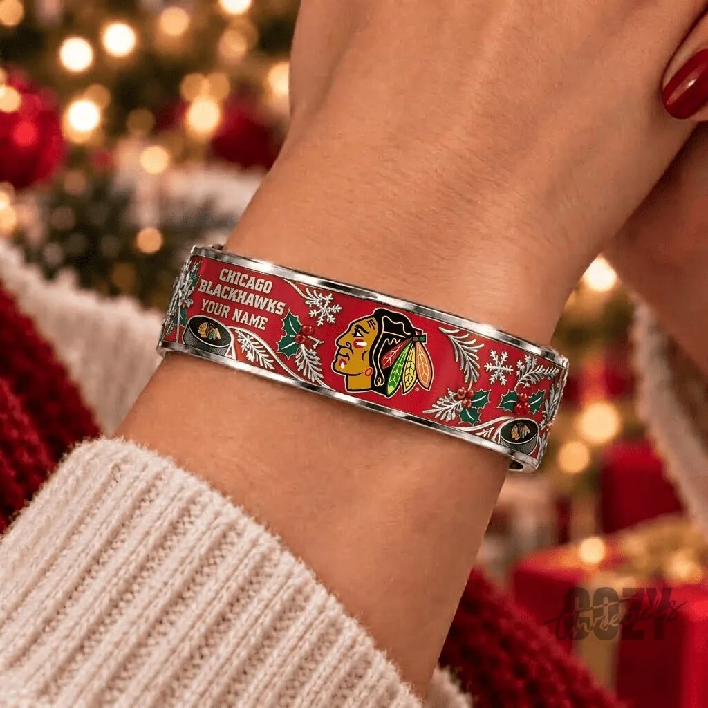 Chicago Blackhawks Christmas Holiday Bracelet Personalized Name NHL Fan Gift