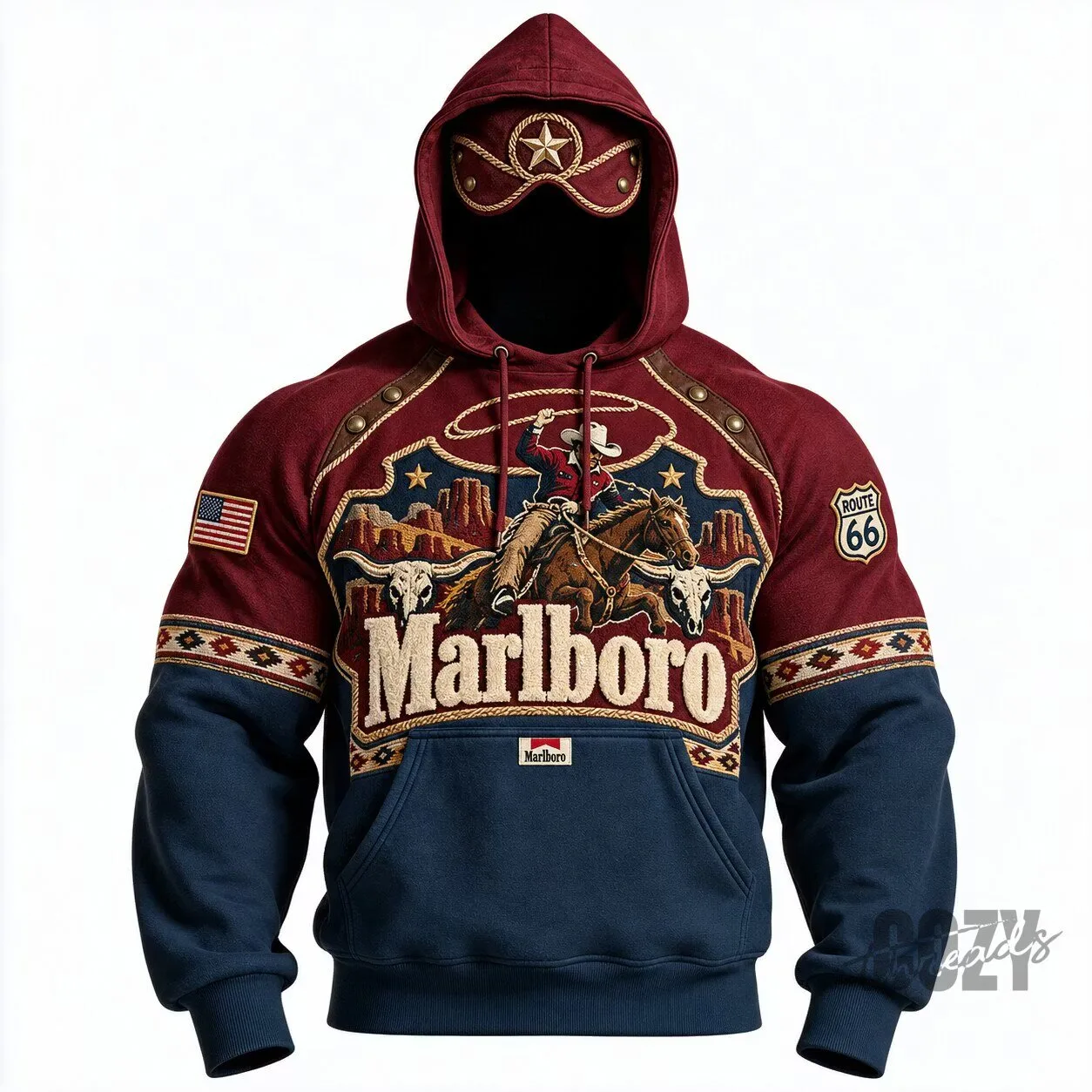 Marlboro Cowboy Western Rodeo Bull Riding Route 66 Pullover Hoodie