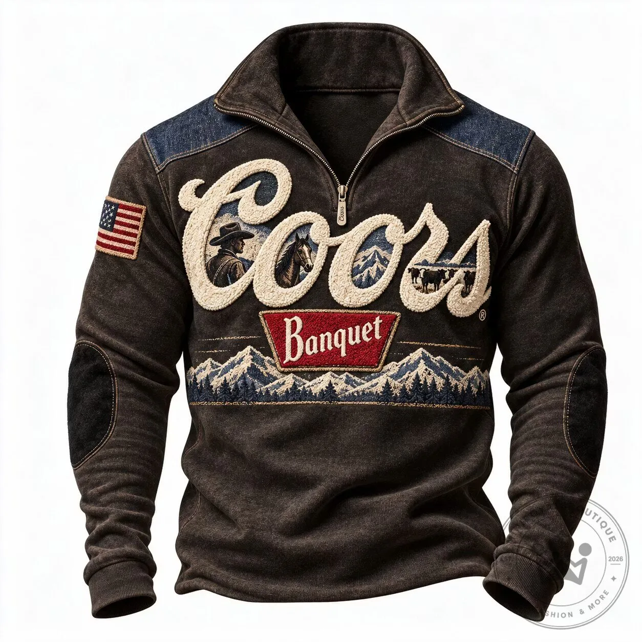 Coors Banquet Beer Western Cowboy Mountains Half-Zip Sweatshirt for Men