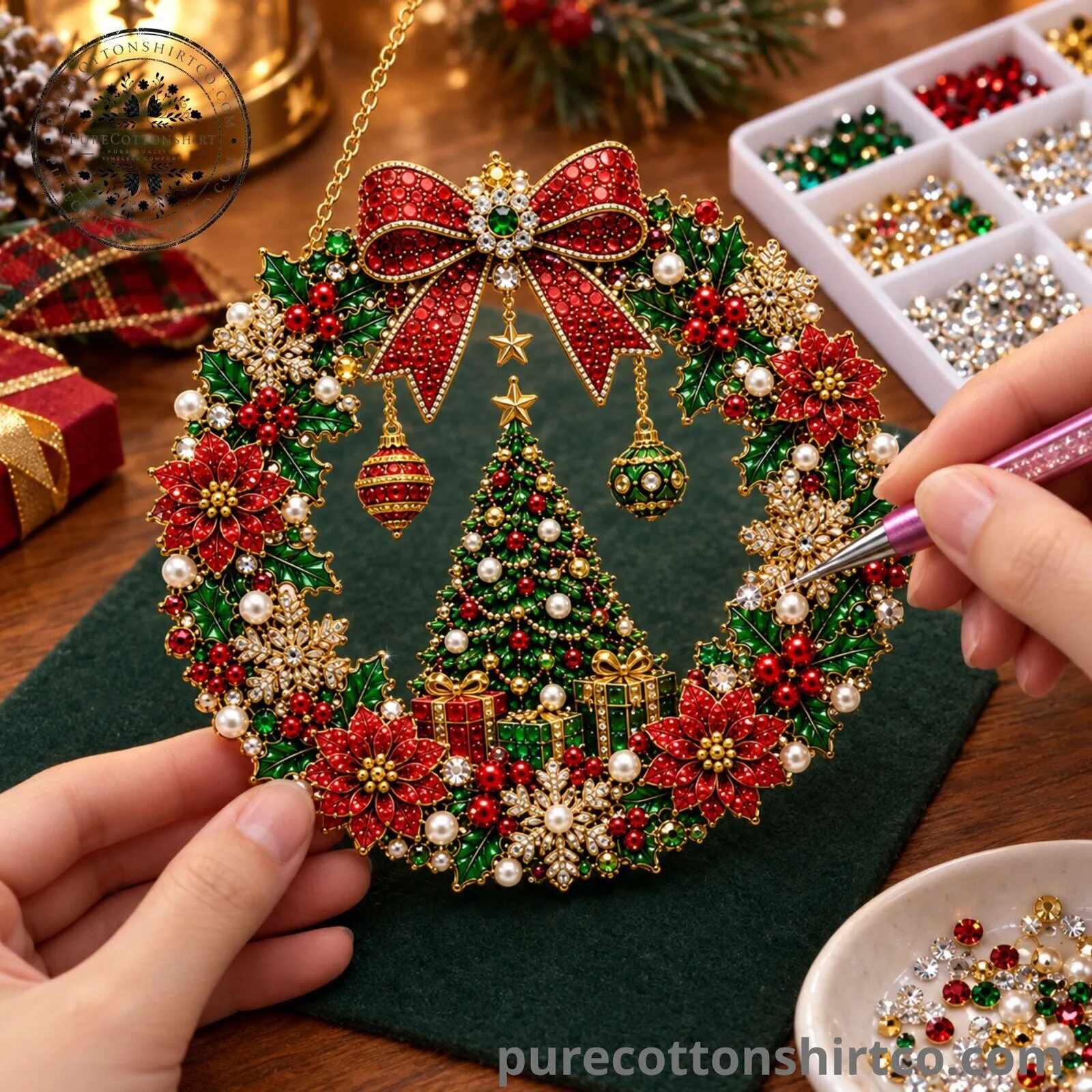 DIY Xmas Christmas Tree Pearl Art Diamond Painting Acrylic Wreath Pendant 5 DIY Xmas Christmas Tree Pearl Art Diamond Painting Acrylic Wreath Pendant