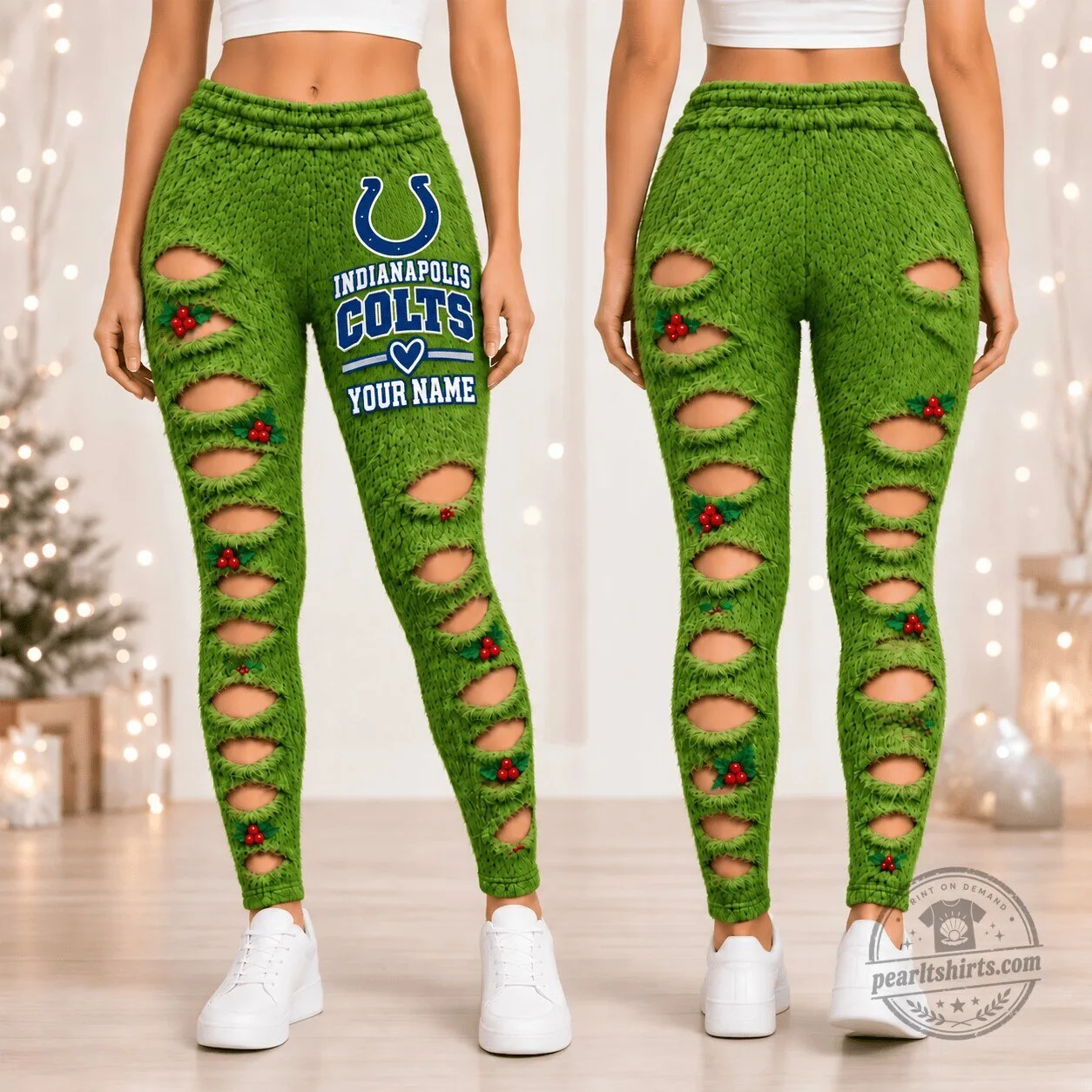 Indianapolis Colts Christmas Grinch Distressed Style Leggings
