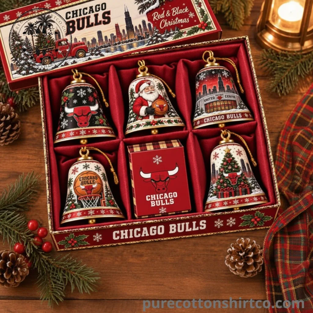 Chicago Bulls Christmas Set 5 Acrylic Ornament - 2D Flat Acrylic Bell Tree Decor Box Chicago Bulls Christmas Set 5 Acrylic Ornament - 2D Flat Acrylic Bell Tree Decor Box