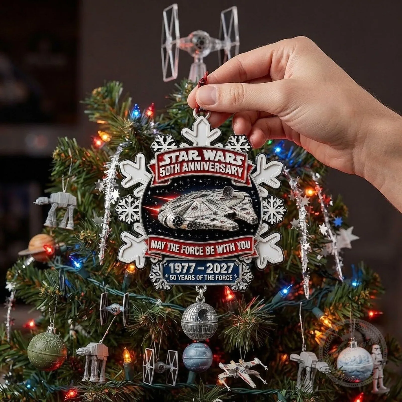 Star Wars 50th Anniversary Christmas Ornament - 2D Flat Acrylic Millennium Falcon Decor 5 Star Wars 50th Anniversary Christmas Ornament - 2D Flat Acrylic Millennium Falcon Decor