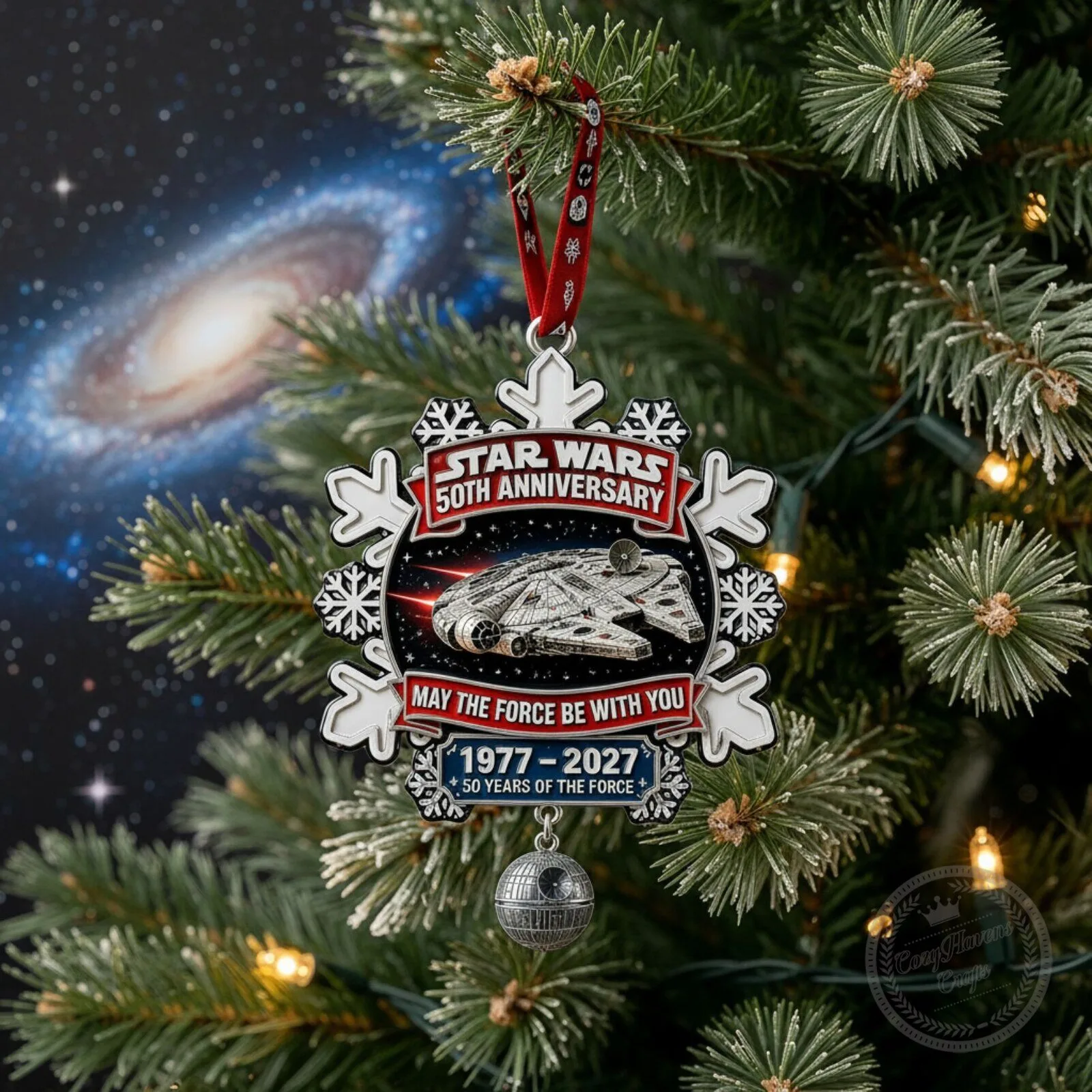 Star Wars 50th Anniversary Christmas Ornament - 2D Flat Acrylic Millennium Falcon Decor 6 Star Wars 50th Anniversary Christmas Ornament - 2D Flat Acrylic Millennium Falcon Decor