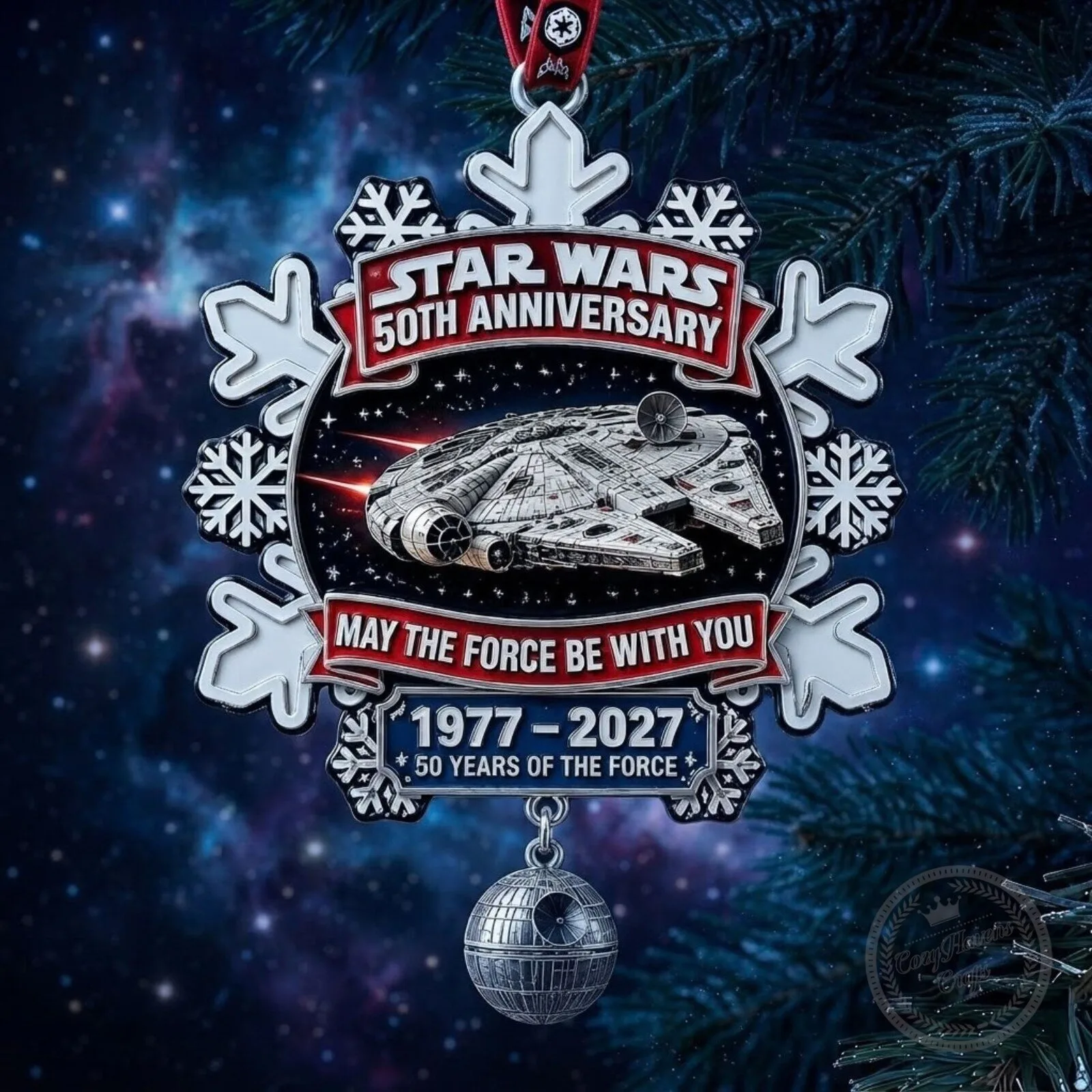Star Wars 50th Anniversary Christmas Ornament - 2D Flat Acrylic Millennium Falcon Decor 7 Star Wars 50th Anniversary Christmas Ornament - 2D Flat Acrylic Millennium Falcon Decor