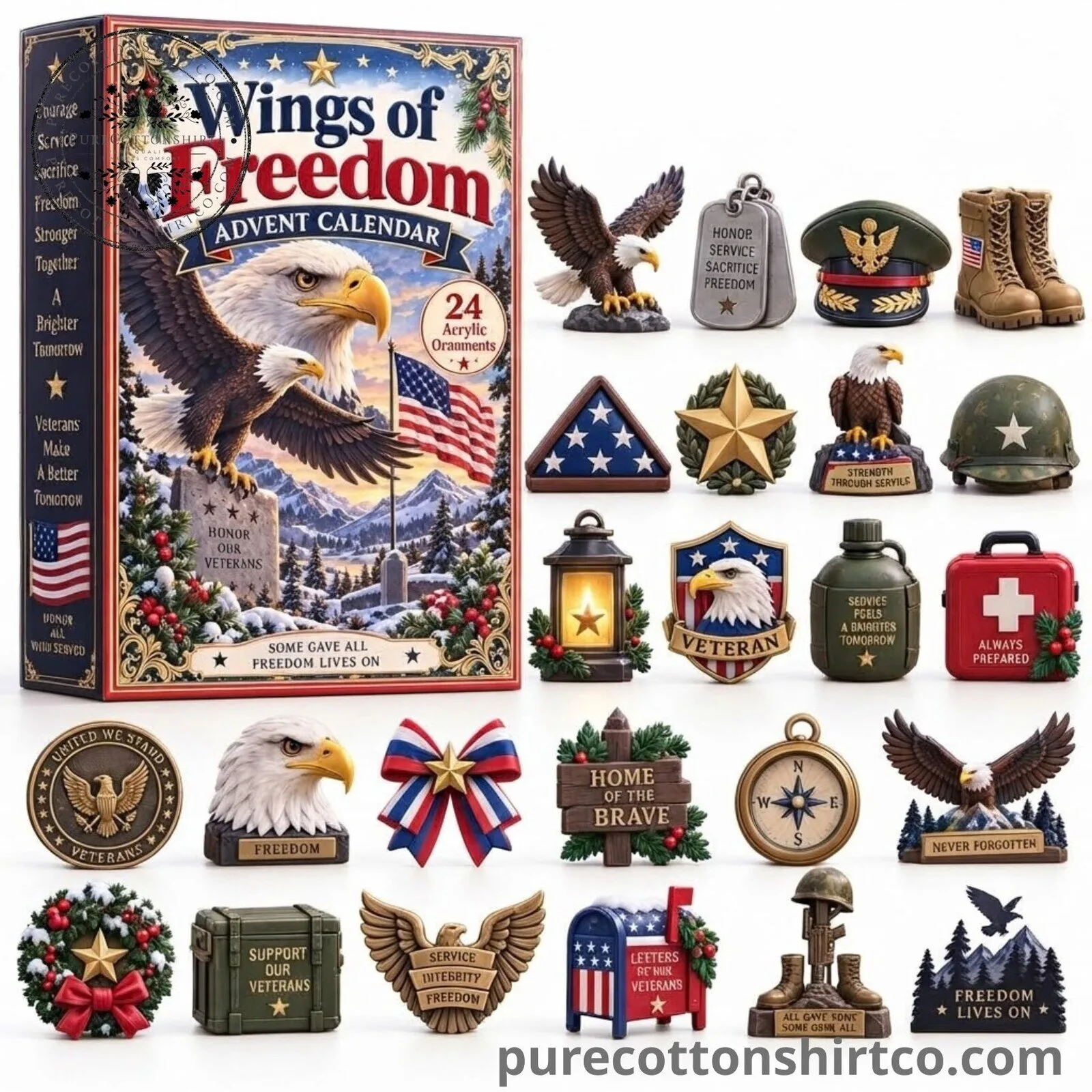 Wings of Freedom Christmas Advent Calendar - 24 Days 2D Flat Acrylic Ornaments Countdown Box