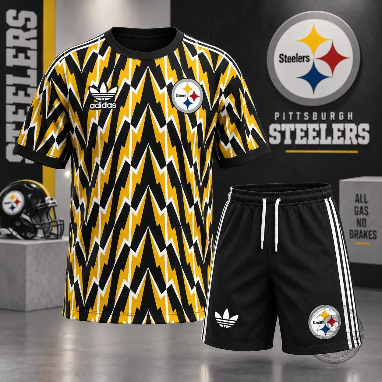 Pittsburgh Steelers Lightning Bolt Pattern Black and Yellow Football Jersey