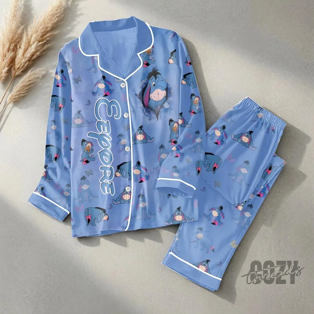 Eeyore Winnie the Pooh Character All Over Print Satin Pajama Set