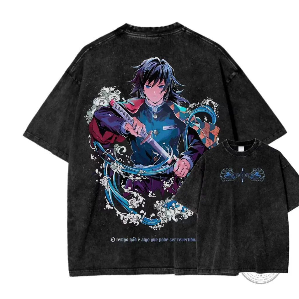 Demon Slayer Shirt Tomioka Giyuu Anime Manga Graphic Washed T-Shirt