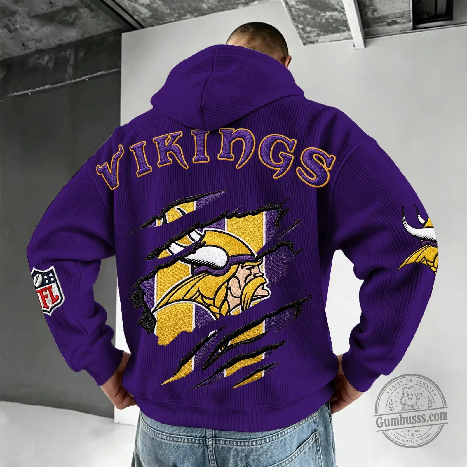 Minnesota Vikings Purple Distressed Logo National Football League Hoodie