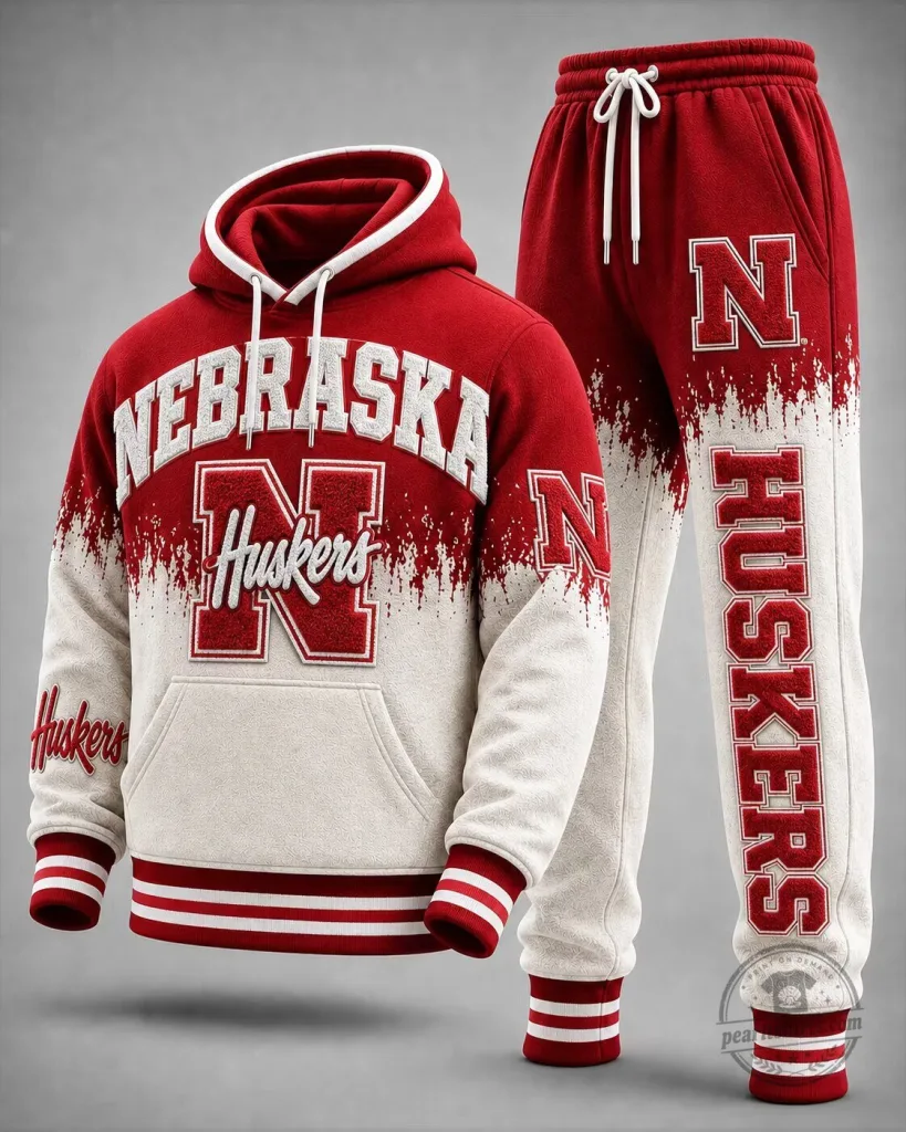 Nebraska Cornhuskers Football Team Red and White Hoodie and Sweatpants Set
