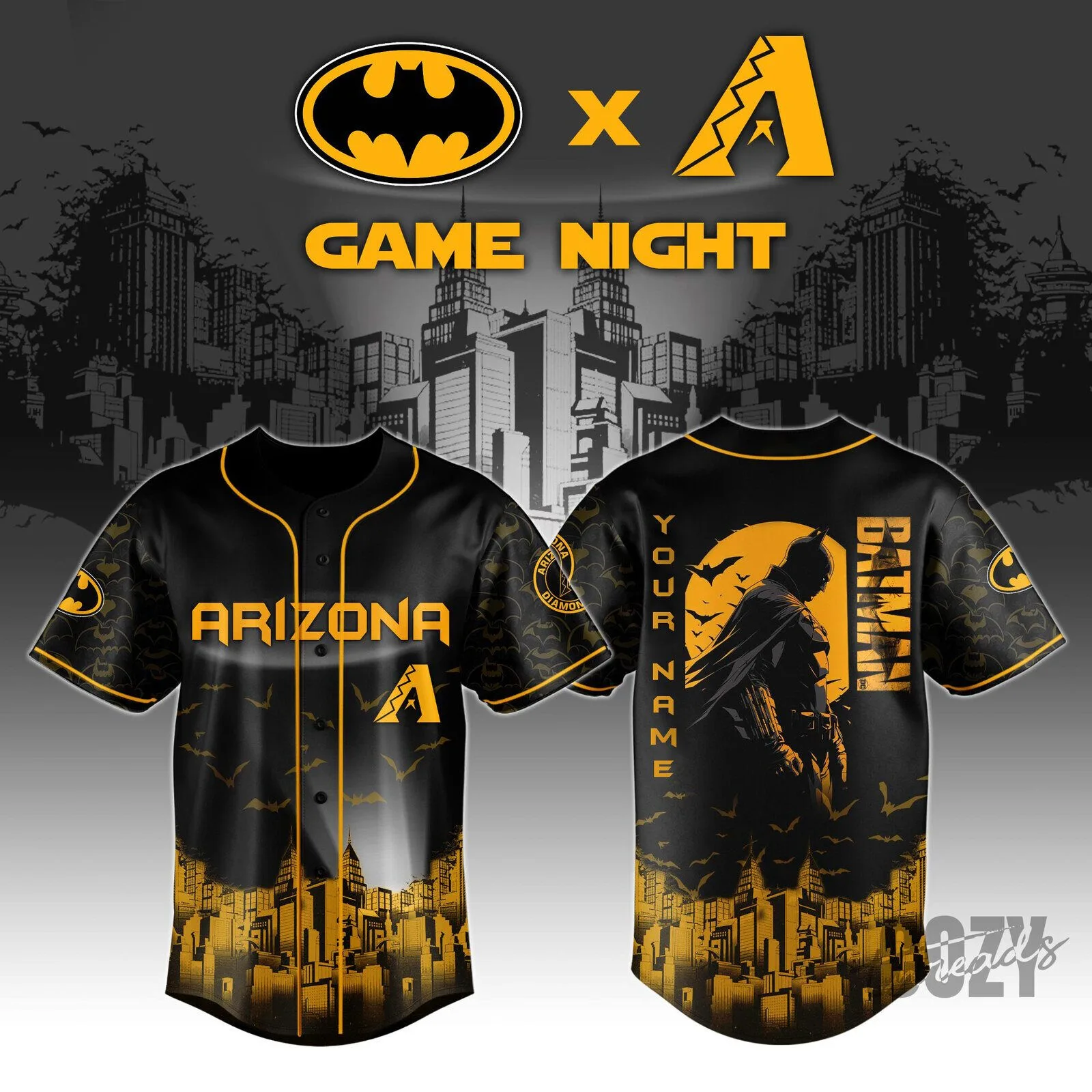 Batman Arizona Diamondbacks Baseball Game Night Black and Gold Baseball Jersey