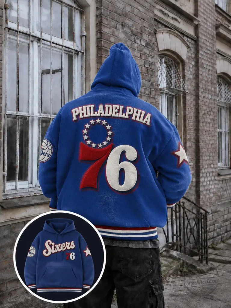 Philadelphia 76ers Blue Basketball Team Embroidered Hoodie