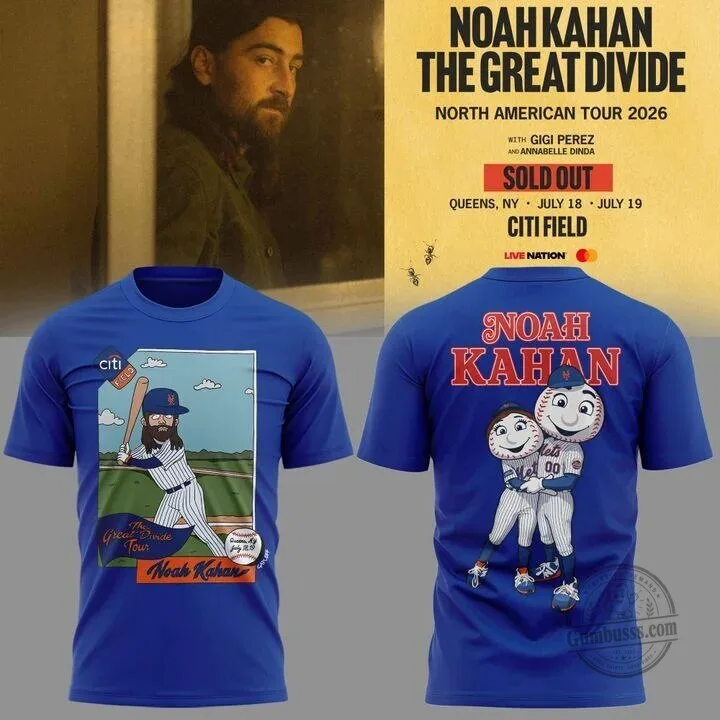 Noah Kahan New York Mets The Great Divide Tour 2026 T-Shirt