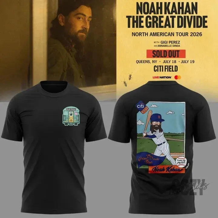 The Great Divide Tour 2026 T-Shirt by Noah Kahan, featuring New York Mets design